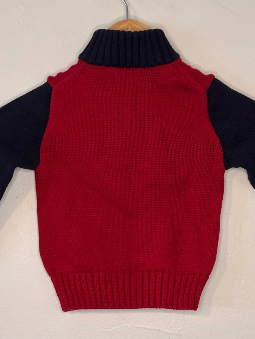 Polo Ralph Lauren Boys 2T Knit Magenta Red Navy Blue Quarter Zip Pony Sweater